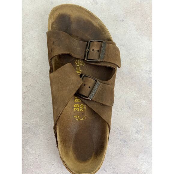 Birkenstock Arizona Brown Leather Sandals EU39 Womens US Size 8 FLAWS READ - Picture 16 of 16
